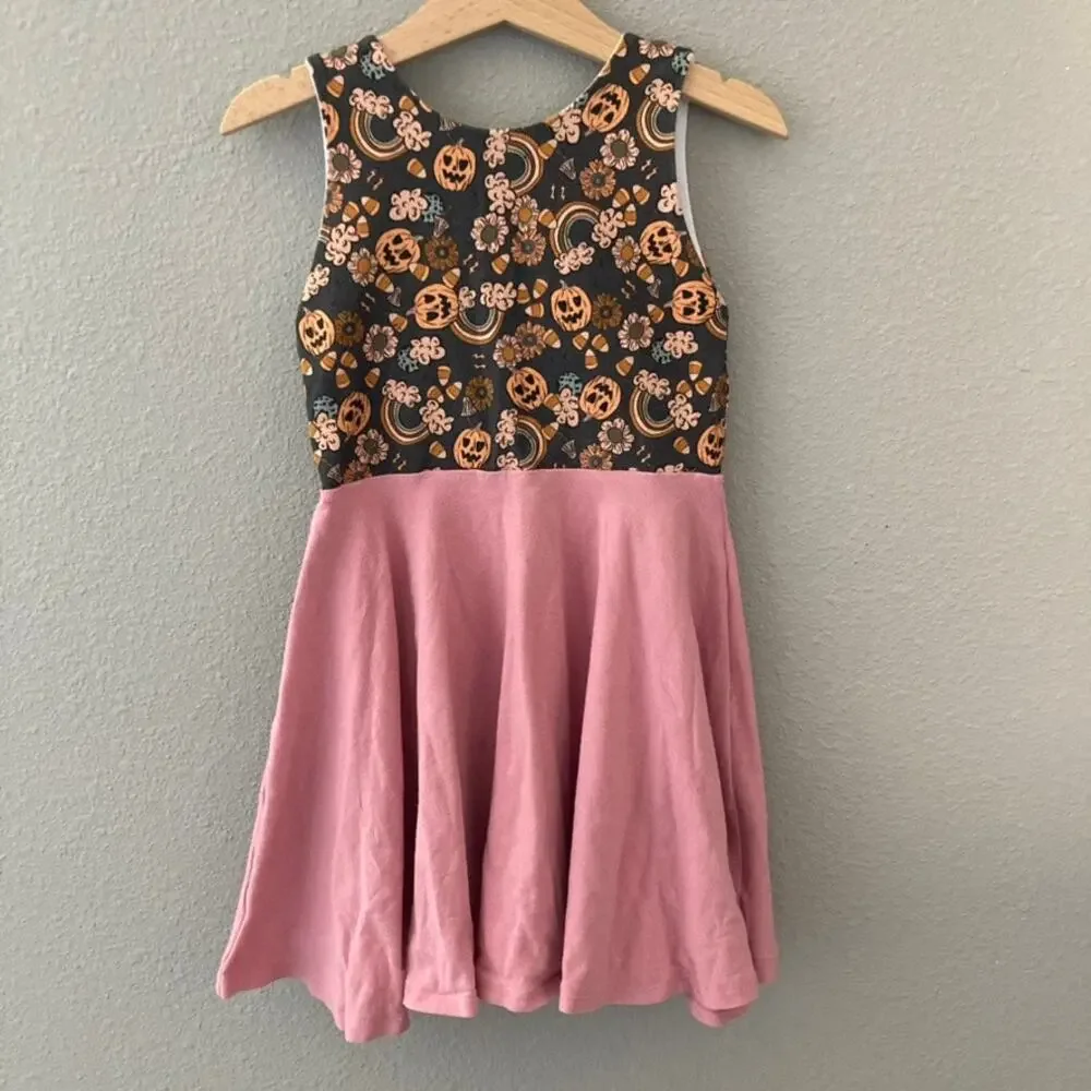 Malia + Kai Halloween Fall Pumpkins Rainbows Floral Sleeveless Twirl Dress - 4T